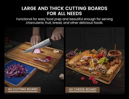 Large Wood Cutting Boards, 7 Pieces Over Sink Chopping Board with Holder, Plastic Cutting Board Mats, Juice Groove, Handle Hole, Reversible Butcher Block for Meat Cheese Bread